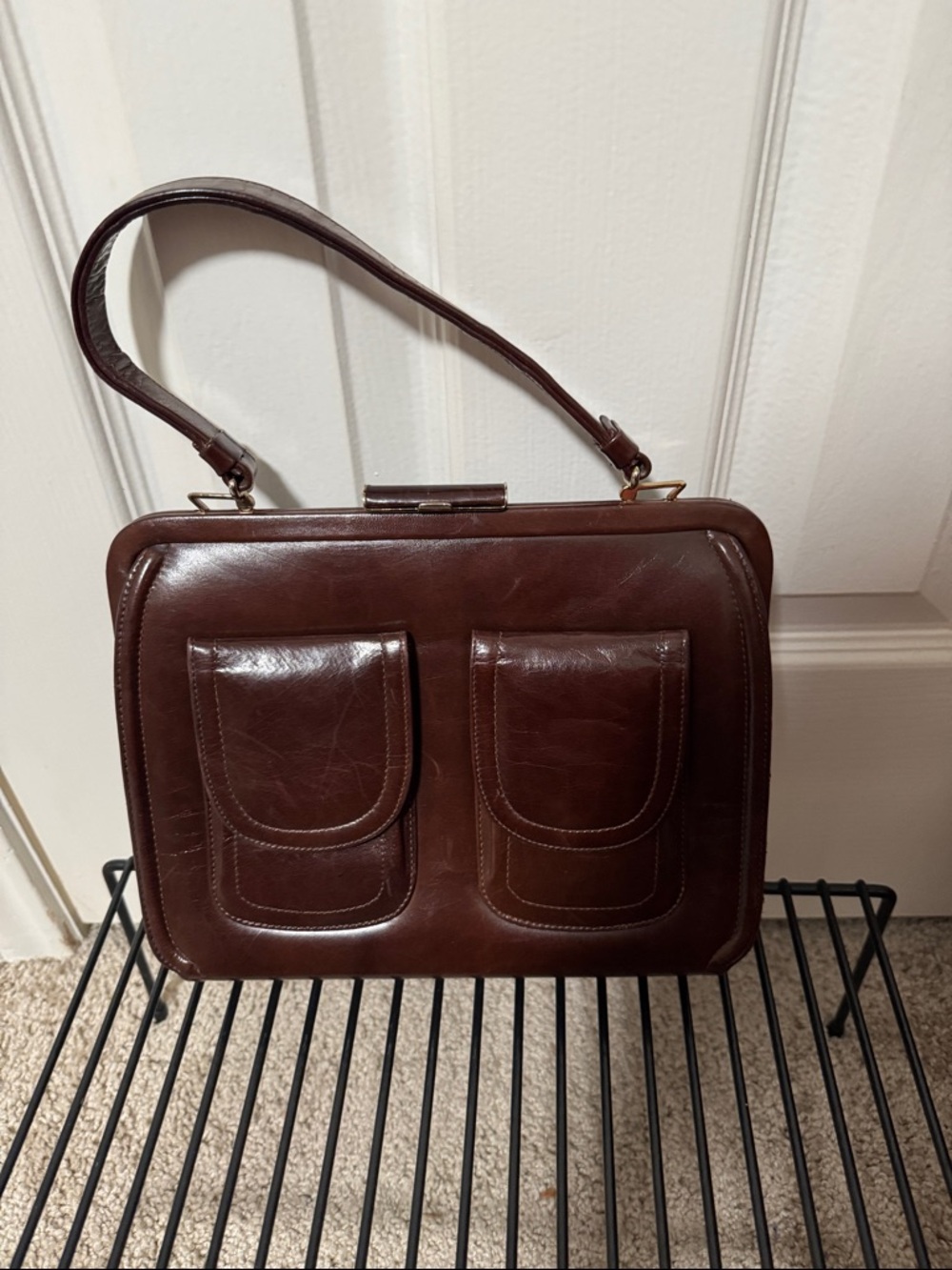 Vintage Classic Brown Leather Top-Handle Bag